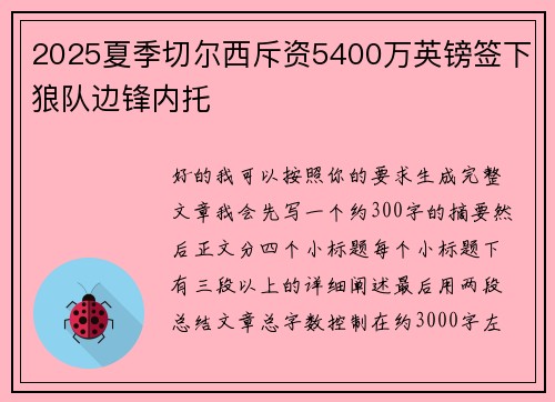 2025夏季切尔西斥资5400万英镑签下狼队边锋内托